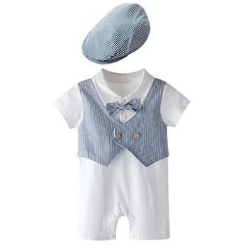 детская одежда для мальчиков, комбинезон джентльмена + шляпа, халат, полосатый комбинезон с короткими рукавами + кепка