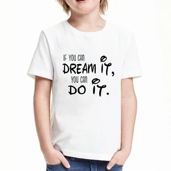 Детская футболка Disney IF YOU CAN DREAM IT, YOU CAN DO IT Футболка с буквенным принтом Повседневный Белый Топ с коротким рукавом Детская Летняя футболка