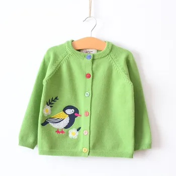 Детские свитера для девочек от 1 до 6 лет, весенние трикотажные рубашки с круглым вырезом и длинным рукавом, свободный шикарный вязаный кардиган с вышивкой