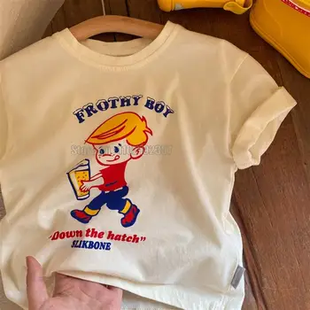 Детский топ с короткими рукавами, летняя новая футболка с мультяшным принтом для мальчиков и девочек, трендовая одежда для отдыха