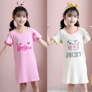 Детское платье для сна с изображением животных, летнее ночное платье для девочек, пижамы для подростков, пижамы для девочек, пижама для малышей, летняя ночная рубашка для малышей