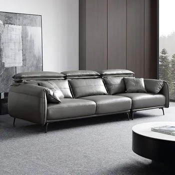 диван для гостиной кожаный диван Итальянский минималистичный комбинированный диван индивидуальность мода атмосферный серый диван для гостиной мех