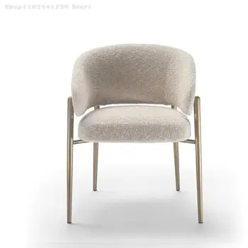 Дизайнерский итальянский Современный Минималистичный Легкий Роскошный обеденный стул из овечьей кожи, Тканевый подлокотник, стул для отдыха, Кофейный стул, Табурет для макияжа