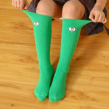 Длинные носки до колена для маленьких девочек, детские носки с мультяшной вышивкой 