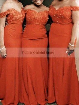 Длинные русалочьи оранжевые платья подружек невесты черного цвета с открытыми плечами для африканских девушек, элегантное женское платье для свадебной вечеринки