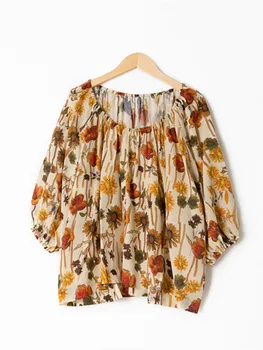 Женская блузка с вырезом лодочкой и принтом масляной живописи, весна-лето, женские шелковые рубашки и топы в стиле ретро