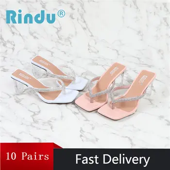 Женская обувь Rindu, женские тапочки, летняя мода, высокие каблуки, современные блестящие сандалии со стразами, Оптовые продажи для вечеринок и свадеб R9007