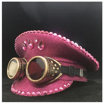 Женская Розовая полицейская Шляпа в стиле Стимпанк С зубчатыми очками, Военная шляпа, Защитная Шляпа, Шляпа для взрослых, Шляпа-Чародей 3 Размера