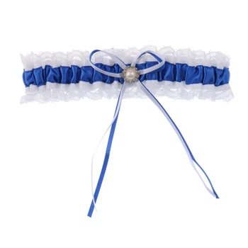 Женская свадебная сине-белая кружевная подвязка с атласным бантом