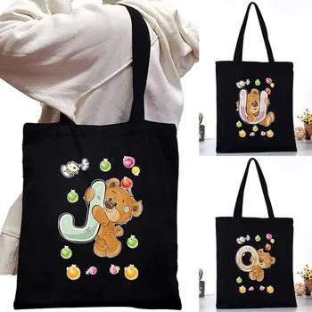 Женская сумка большой емкости Harajuku, классическая сумка через плечо в стиле ретро, модная сумка, женская сумка-тоут серии Cute Bear, холщовая сумка для покупок