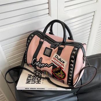 Женская сумка, роскошная брендовая дизайнерская сумка через плечо, кожаная сумка через плечо с заклепками, Бостонская женская сумка, модные повседневные сумки-тоут