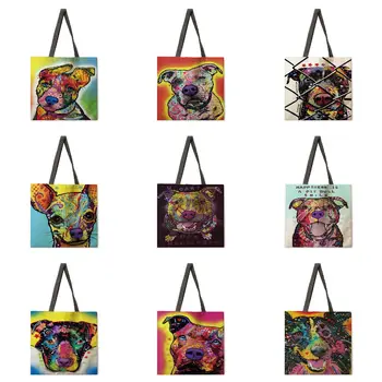 Женская сумка с красочной масляной росписью и принтом собаки, повседневная женская сумка через плечо, складная хозяйственная сумка, пляжная сумка, сумочка
