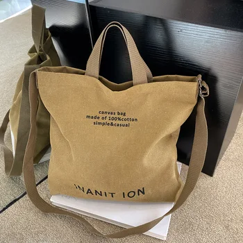 Женская холщовая сумка через плечо, выстиранная холщовая утолщенная сумка, сумки-тоут большой емкости, Модная студенческая сумка для городского искусства, Рабочая сумка
