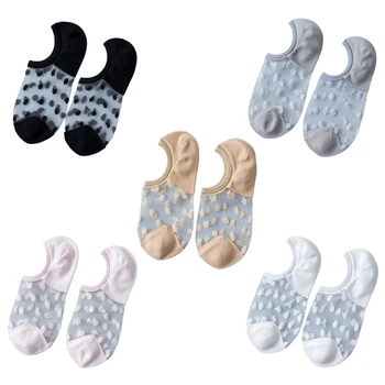 Женские летние ультратонкие прозрачные носки-лодочки с глубоким вырезом, винтажные носки-невидимки из прозрачной сетки с принтом в горошек, модные носки-невидимки из прозрачной сетки
