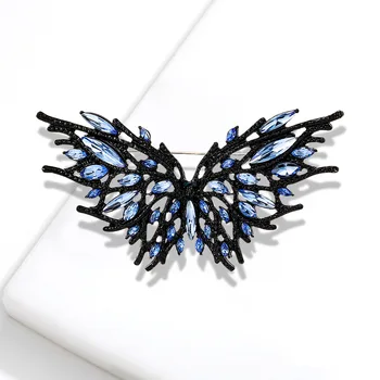 Женские модные винтажные броши-бабочки с кристаллами для женщин, роскошные булавки из сплава черного цвета с синим камнем в виде животного