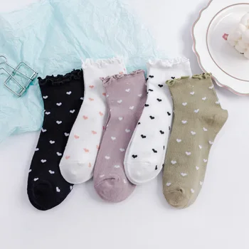 Женские носки с рюшами, милые сердечки, весна-лето 2023, короткие носки для девочек Kawaii, Дышащие повседневные модные носки