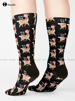 Женские Семейные носки Fa La La La Mommy Llama, Длинные Черные носки, Персонализированный подарок с цифровой печатью 360 °, Harajuku, красочное ретро
