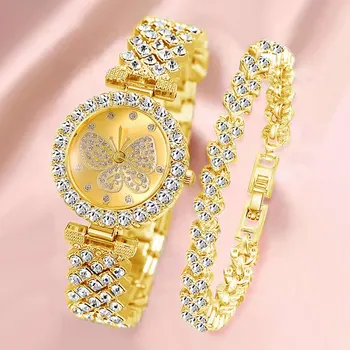 Женские часы с циферблатом в виде бабочки, фирменный дизайн, Женские часы, женские часы со стальным браслетом, кварцевые Роскошные Модные часы С бриллиантами