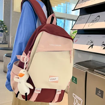 Женский Милый Красный модный значок, Студенческие сумки для путешествий, женская нейлоновая школьная сумка для ноутбука, женский рюкзак для отдыха, модный рюкзак для колледжа.