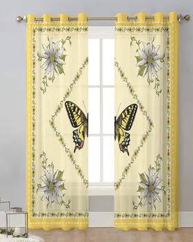 Занавеска с бабочкой в виде ромашки, тюлевые занавески для гостиной, Обработка окон кухни, Вуалевые занавески