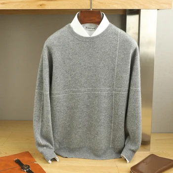 Зимний кашемировый свитер, мужской пуловер с круглым вырезом, толстый свитер в стиле ретро, модная повседневная свободная уличная трикотажная одежда высокого класса