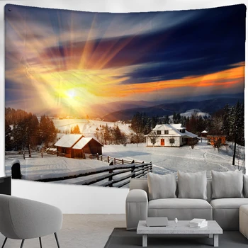 Зимний тематический настенный пейзаж из натурального снега, искусство домашней спальни, гостиной, украшения общежития, гобелен