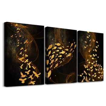 Золотая абстрактная 5D Алмазная картина из 3 частей натурного пейзажа, современная настенная художественная картина для гостиной, мозаика для украшения дома