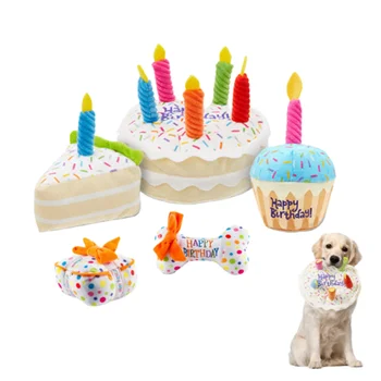 Игрушка для торта на день рождения собаки, мягкая Плюшевая, скрипучая, с разноцветными свечами, Прочная, Забавная, жевательная резинка для крупных пород, подарочный шарф на День рождения.