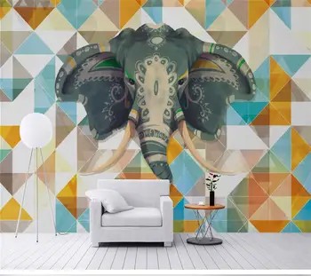 изготовленная на заказ большая фреска wellyu с 3D ручной росписью в виде слона, геометрический цветной блок, фоновая роспись, обои для гостиной