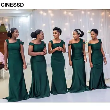 Изумрудно-зеленая Русалка, платья подружек невесты с открытыми плечами, длинное свадебное платье для вечеринок 2021, африканские женские платья для выпускного вечера