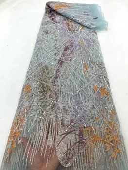 Изысканная вышивка бисером, вышивка пайетками, французское кружево, сетка, африканская ткань с вышивкой, вечернее платье 5 ярдов