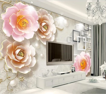 Индивидуальные 3D обои с тисненым цветком, цветущий богатый и благородный пион, фреска в новом китайском стиле, гостиная, спальня, телевизор обои