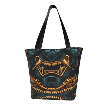 Кавайная потрясающая сумка для покупок Samurai Gold многоразового использования Japan Oni Demon, холщовая сумка для покупок через плечо