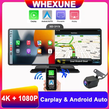 Камера приборной панели автомобиля 4K Carplay и Android Auto Беспроводной Miracast Двухобъективный видеомагнитофон WiFi GPS Навигация видеорегистраторы Аудиоплеер