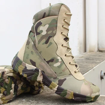 Камуфляжные военные Тактические ботинки для пустыни с высокой трубкой, мужские уличные ботинки для лазания по джунглям, охоты, Дышащей армейской спортивной обуви для любителей единоборств