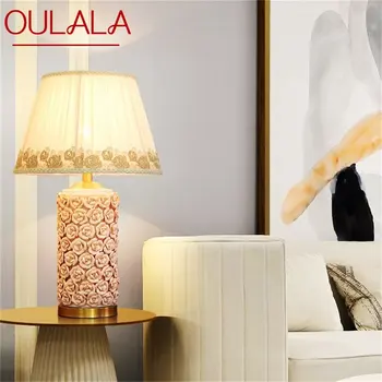 Керамические настольные лампы OULALA Розовые Роскошные латунные тканевые настольные лампы домашнего декора для гостиной, столовой, спальни