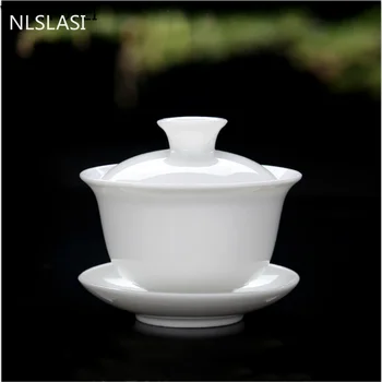 Китайская белая фарфоровая чаша с крышкой, чайный набор, чайная чаша, чайная чашка, дорожный портативный чайный набор, бытовая питьевая посуда NLSLASI