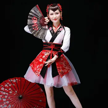Китайский народный танцевальный костюм для женщин одежда сценическая одежда национальный древний танец вееров традиционные китайские танцевальные костюмы KK2256