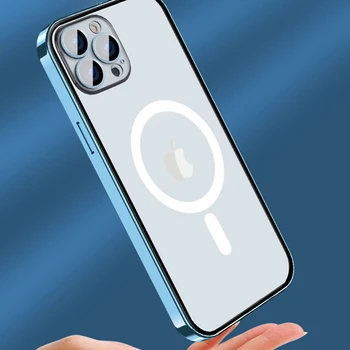 Кнопочный Mag Safe Беспроводная зарядка Устойчивый к царапинам чехол для телефона iPhone 13 12 Pro Max Защита объектива камеры Матовая прозрачная крышка