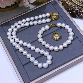 Колье из натурального жемчуга, ювелирные изделия для женщин, модный набор пресноводных ожерелий 9-10 мм