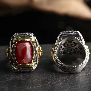 Кольцо из серебра XS с зубами Тибетского тигра, инкрустированное Небесным Жемчугом, для мужчин с регулируемым кольцом на указательный палец