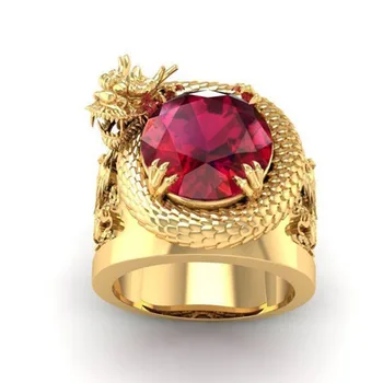 Кольцо с головой дракона Golden Legend, модное кольцо с большим красным кристаллом, мужское кольцо в стиле Рок-панк-райдер, Свадебная вечеринка, Ювелирные изделия Оптом