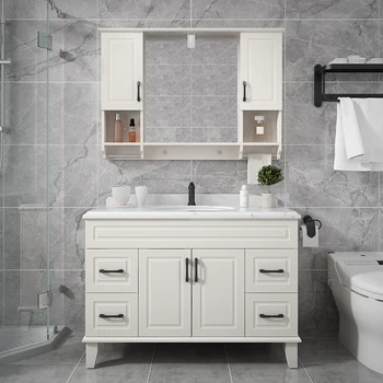 Комбинированный шкаф для ванной комнаты, зеркальный шкаф в европейском стиле, шкаф для умывания, шкаф для умывальника, Мраморный умывальник, Напольный шкаф для ванной комнаты