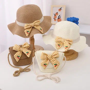Комплект детских сумок и шляп для детей 3-7 лет, Солнцезащитная пляжная панама для путешествий, летняя кепка, детские шляпы, соломенная шляпа для девочки