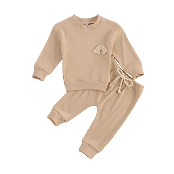 Комплект детской одежды Весна-осень, повседневный пуловер для маленьких мальчиков и девочек, топы + брюки, 2 предмета, одежда для новорожденных