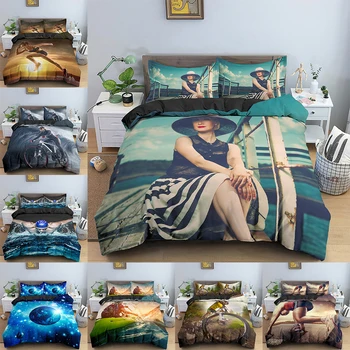 Комплект пододеяльников с 3D-принтом, элегантные женские одеяла с рисунком, комплект постельного белья односпальной королевы, постельное белье для спальни 2/3 ШТ