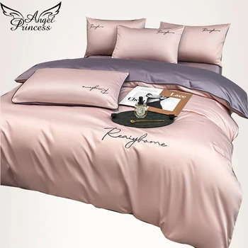 Комплект постельного белья из хлопка с длинным штапелем, пододеяльник с вышивкой буквами и 2 наволочки, стеганое одеяло из египетского хлопка для одного или двух человек