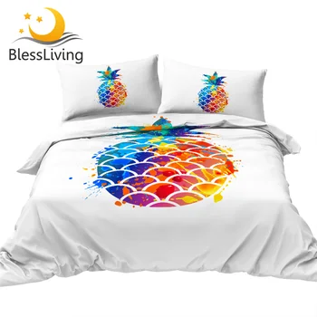 Комплект постельного белья BlessLiving Pineapple Красочное Летнее Стеганое одеяло 3D-покрывало Tropical Fruit Queen Luxury Glitter Bed Set Прямая поставка