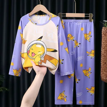 Комплекты детских пижам с милым аниме-покемоном для мальчиков и девочек, детская домашняя одежда, одежда для путешествий, повседневная одежда для сна, демисезонный костюм
