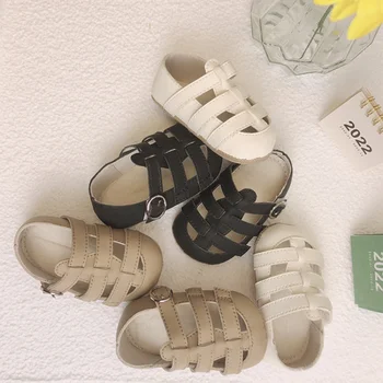Корейская версия модной летней новой детской обуви для малышей, сандалии с мягкой подошвой для мальчиков и девочек, Дышащая кожаная обувь Baotou